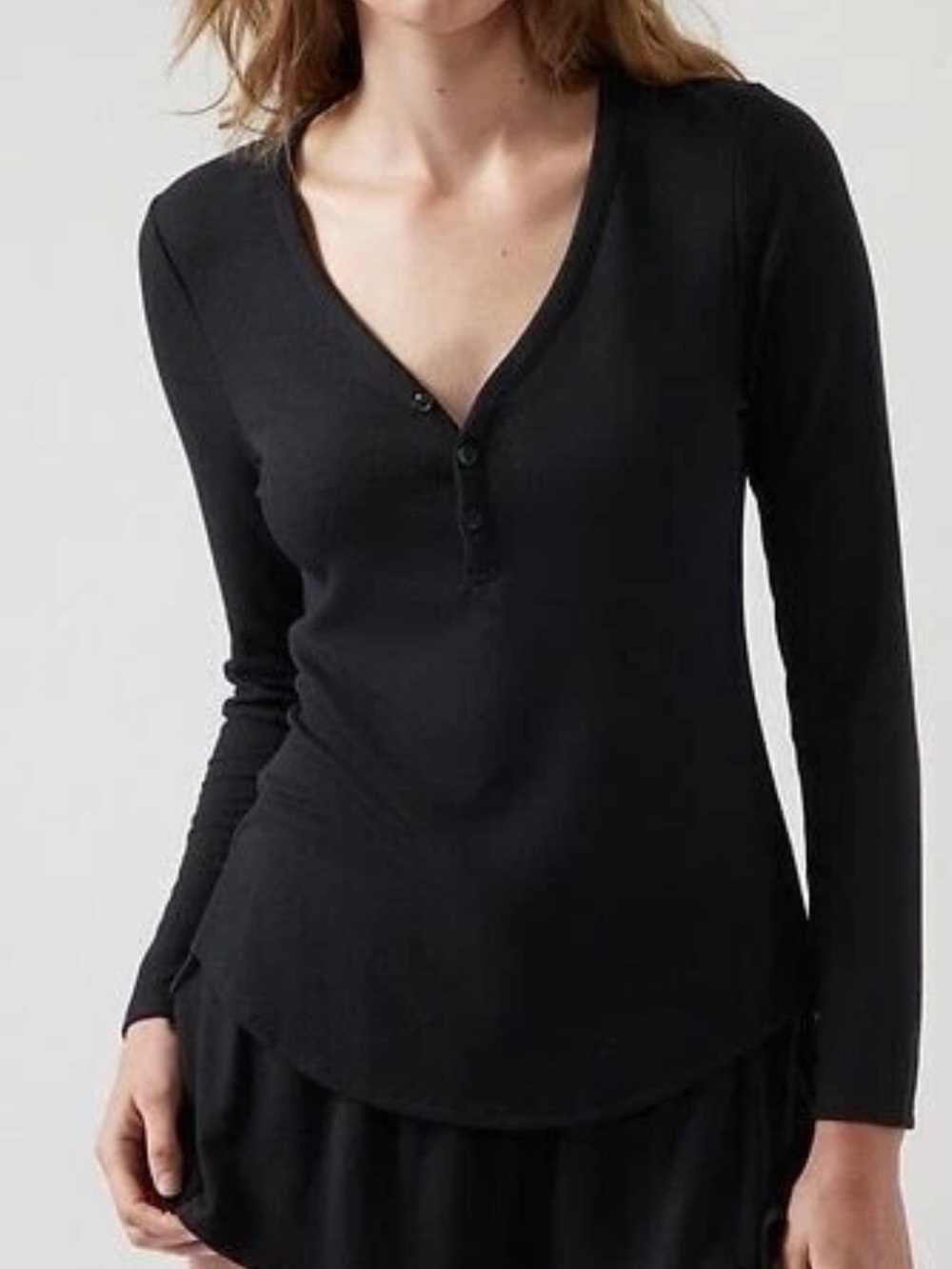 NWOT Athleta Wind Down Sleep Top Waffle Knit Henley Black - Size Large